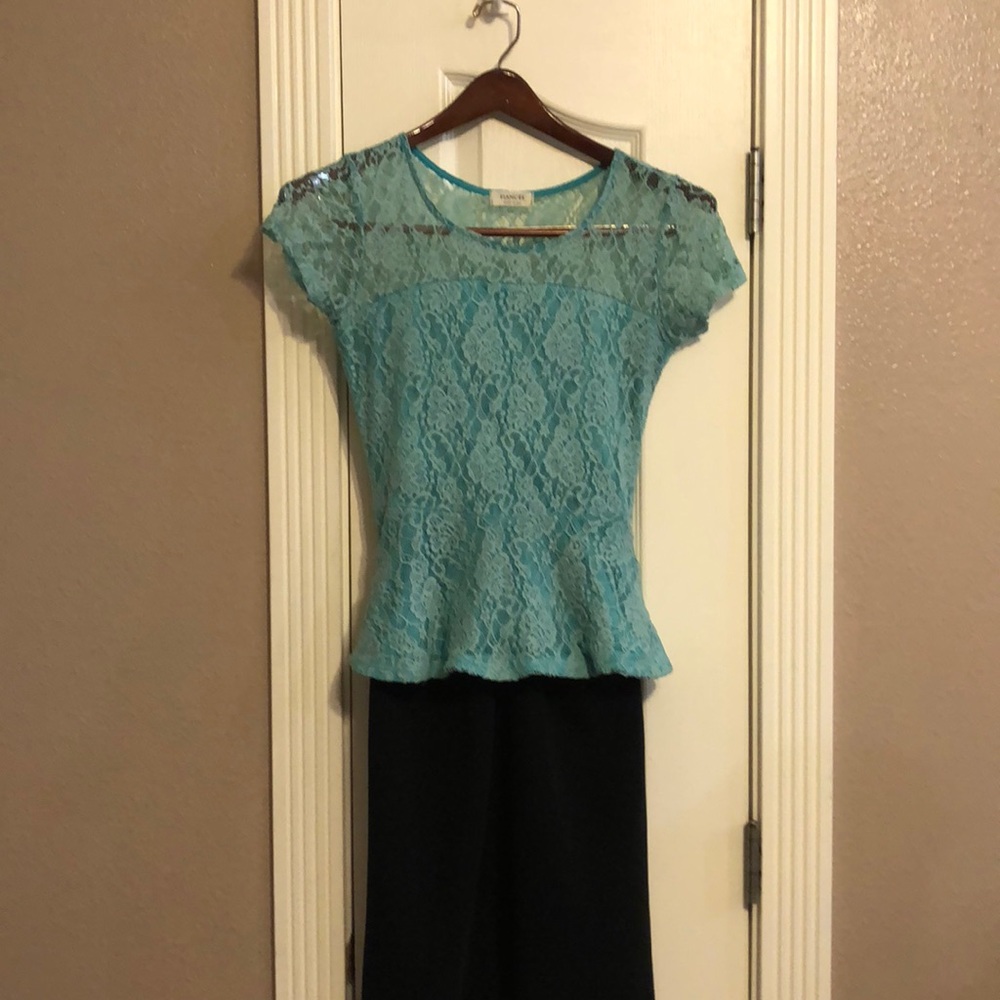 Mint green peplum lace top